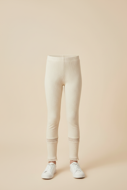 Pantalon Beige Côtelé Maille Dentelle Confortable Fille - vue 3