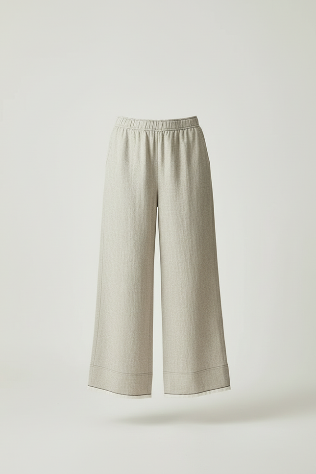 Pantalon Beige Lin Ample Décontracté Fluide - vue 3