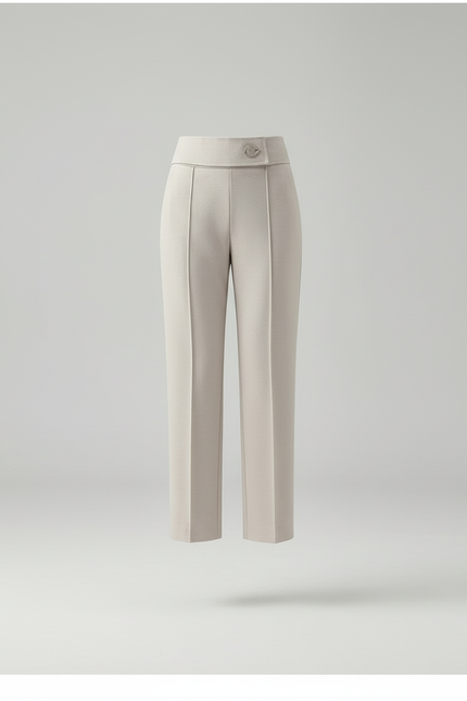 Pantalon Beige Laine Droit Taille Haute Élégant - vue 3