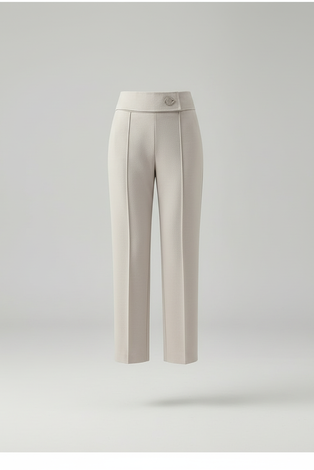Pantalon Beige Laine Droit Taille Haute Élégant - vue 3