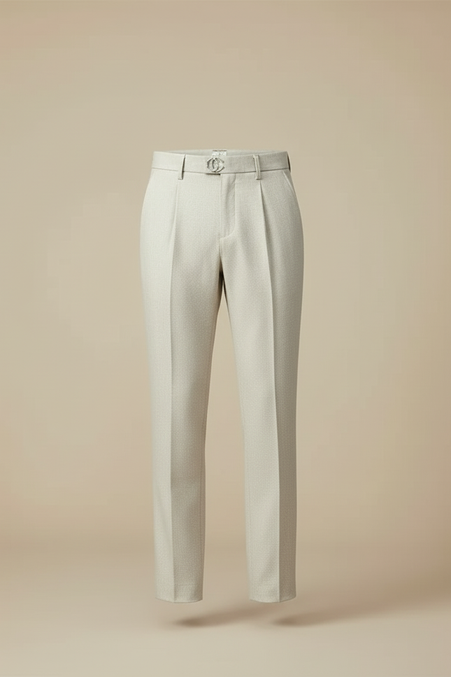 Pantalon Beige Plissé Droit Élégant Business Homme - Laine - vue 3