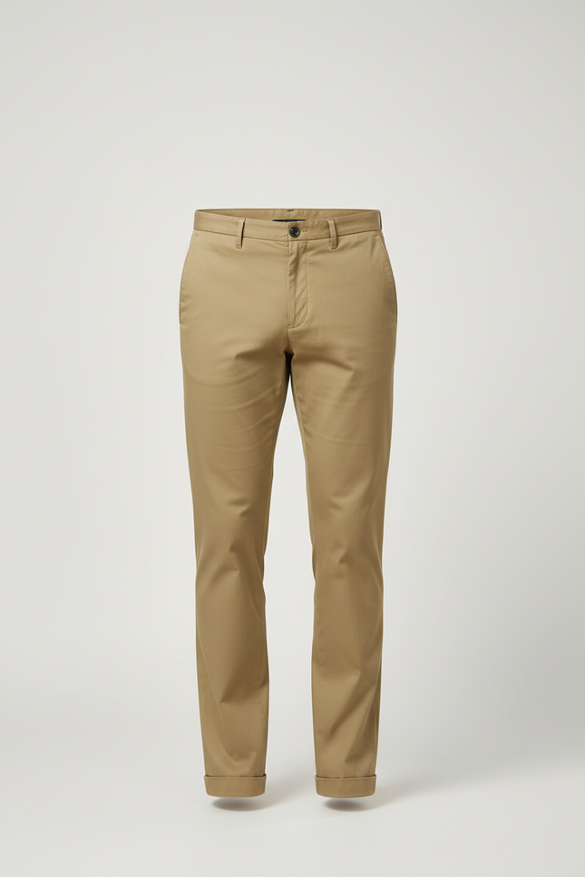Pantalon Beige Homme Coton Droit Classique Stretch - vue 3