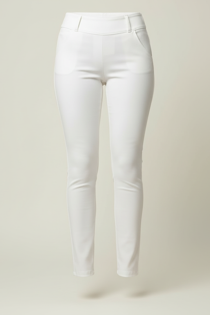 Pantalon Beige Slim Taille Haute Femme - Blanc Simili cuir - vue 3