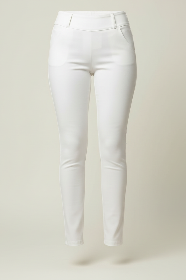 Pantalon Beige Slim Taille Haute Femme - Blanc Simili cuir - vue 3