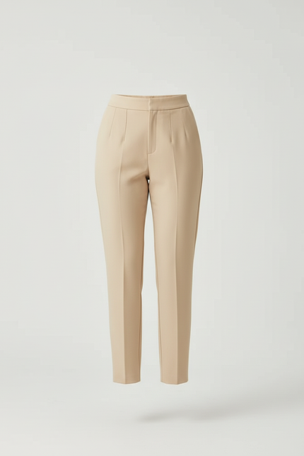 Pantalon Beige Taille Haute Slim Élégant Femme - Gabardine - vue 3