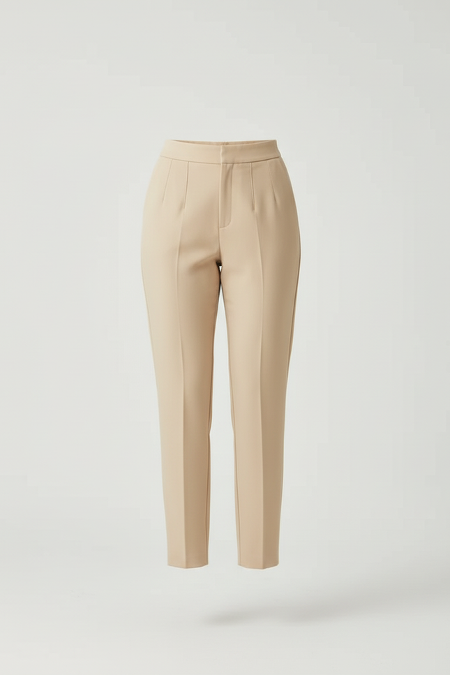 Pantalon Beige Taille Haute Slim Élégant Femme - Gabardine - vue 3