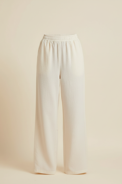 Pantalon Beige Fluide Ample Taille Élastique Femme - Lin - vue 3