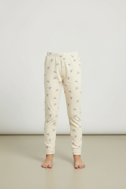 Pantalon Beige Coton Imprimé Élastique Fille Confortable - vue 3