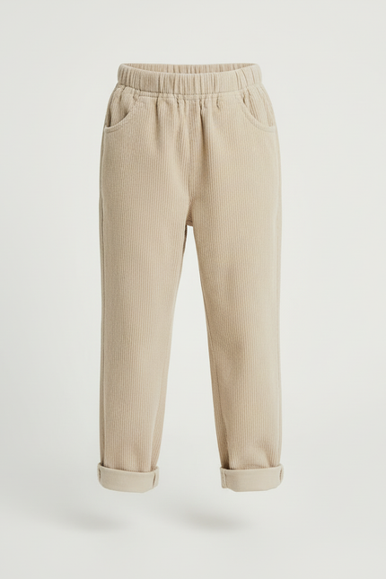 Pantalon Beige Côtelé Ample Décontracté Enfant Fille - Cordé - vue 3