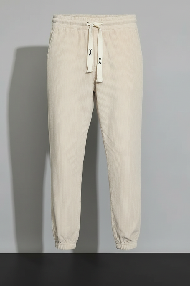 Pantalon Beige Côtelé Ample Homme Décontracté Cordon - Cordé - vue 3