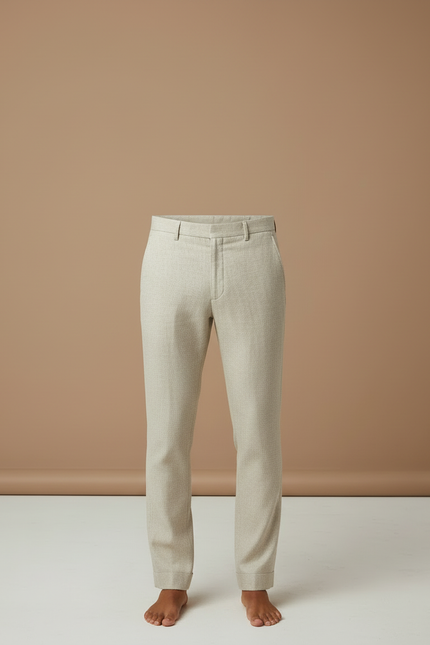 Pantalon Beige Lin Droit Décontracté Homme Élégant - vue 3