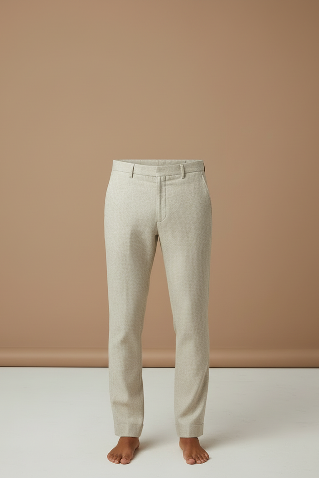 Pantalon Beige Lin Droit Décontracté Homme Élégant - vue 3