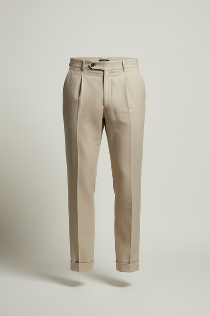 Pantalon Beige Élégant Plissé Droit Décontracté Homme - Lin - vue 3