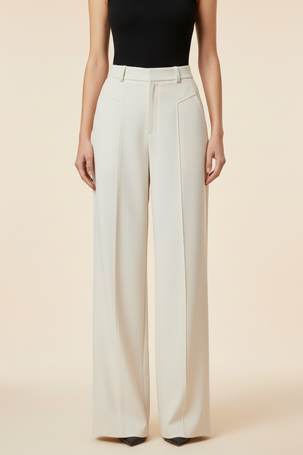 Pantalon Beige Ample Taille Haute Élégant Fluide - Viscose - vue 3