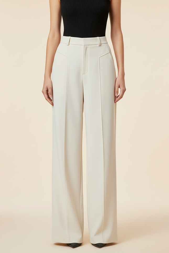 Pantalon Beige Ample Taille Haute Élégant Fluide - Viscose - vue 3