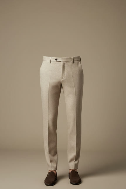 Pantalon Beige Homme Laine Droit Formel Élégant - vue 3