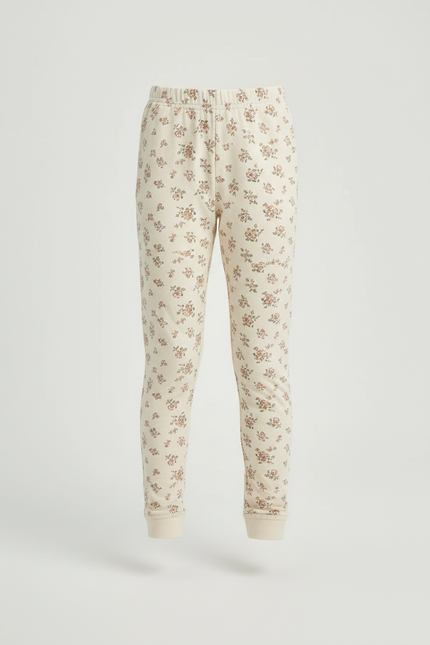 Pantalon Beige Imprimé Floral Coton Élastique Fille - vue 3