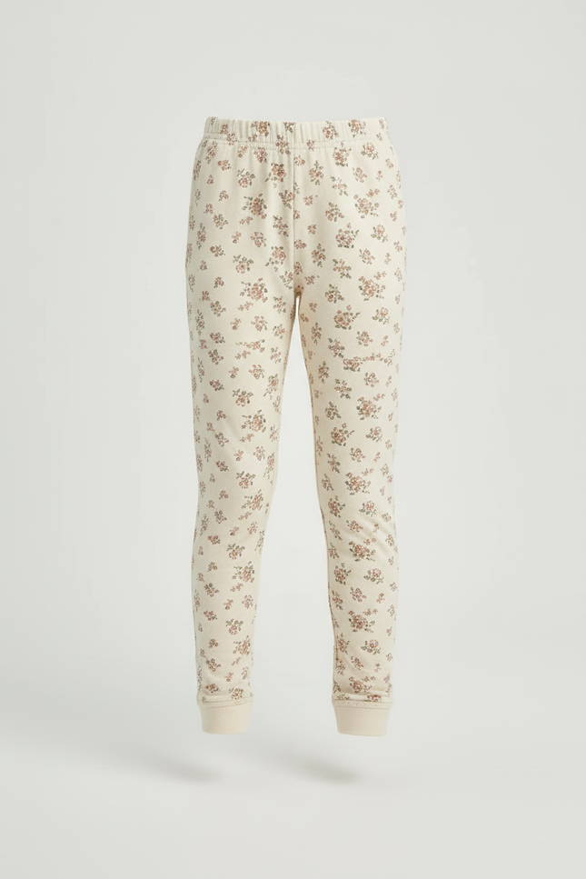 Pantalon Beige Imprimé Floral Coton Élastique Fille - vue 3
