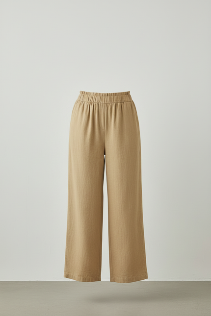 Pantalon Beige Coton Lin Ample Élastique Confort - vue 3
