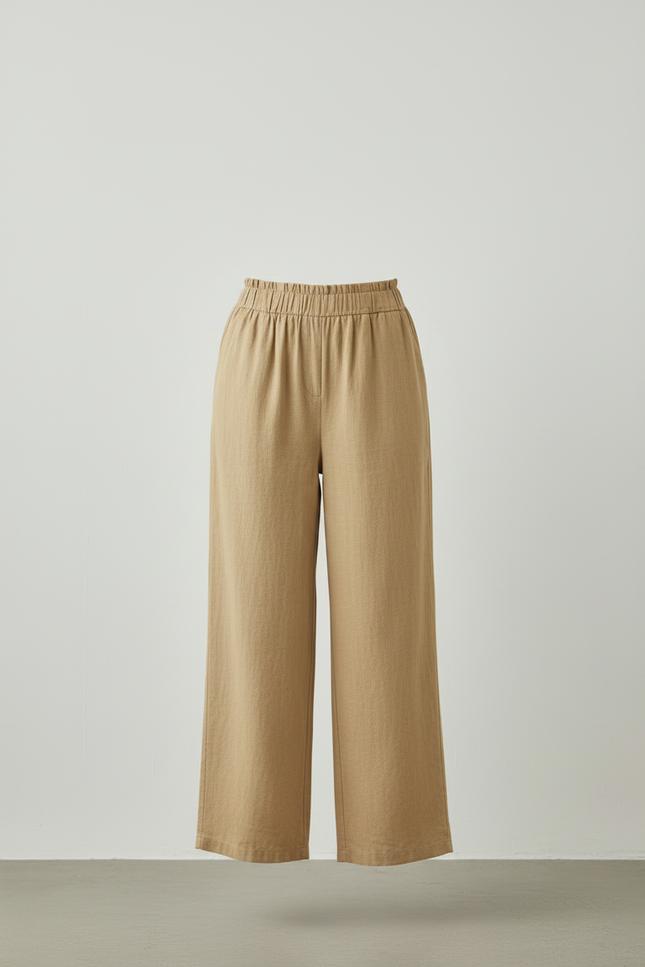 Pantalon Beige Coton Lin Ample Élastique Confort - vue 3