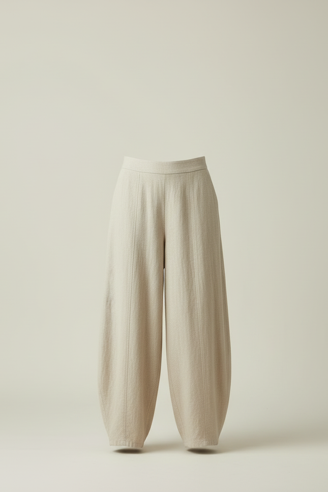 Pantalon Beige Ample Lin Coton Vintage Élastique - vue 3