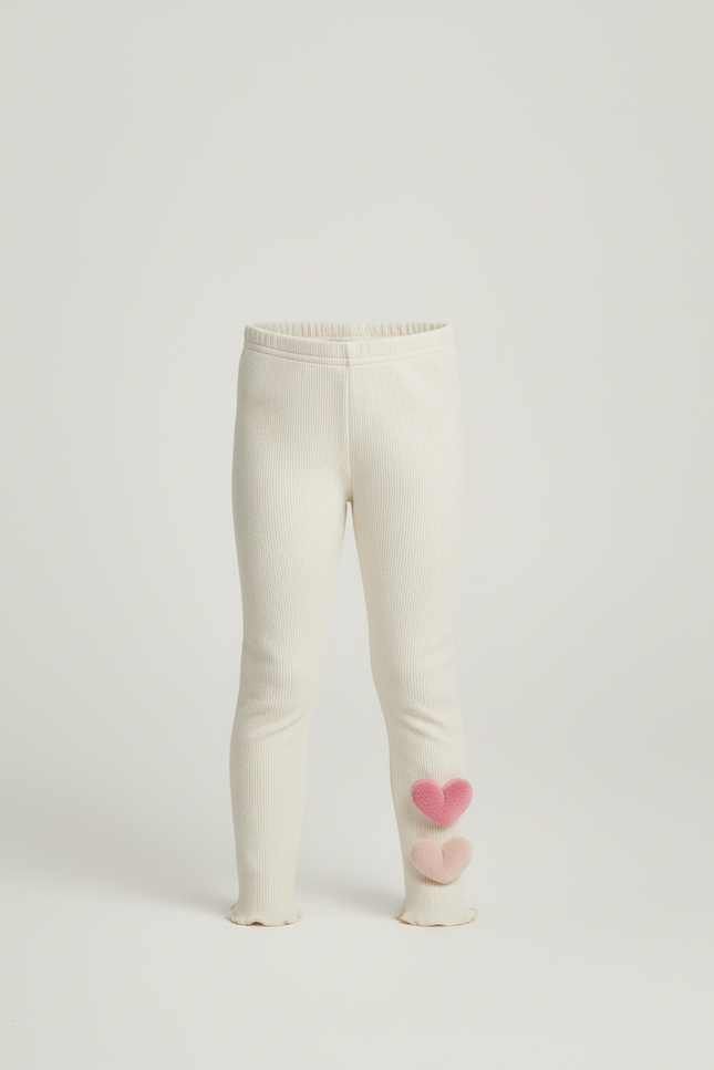 Pantalon Beige Côtelé Cœurs Thermique Fille Hiver - Maille - vue 3