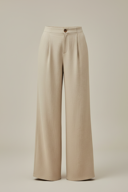 Pantalon Beige Ample Plissé Taille Haute Femme - Lin - vue 3