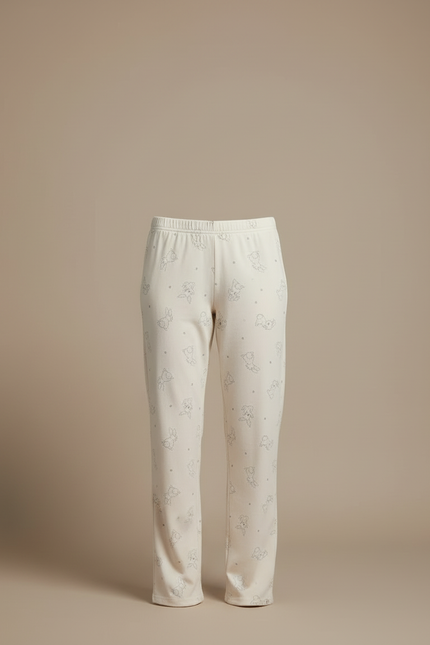 Pantalon Beige Coton Droit Imprimé Mignon Décontracté - Molleton - vue 3