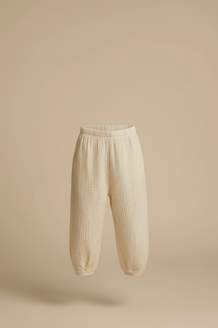 Pantalon Beige Gaze Coton Ample Décontracté Enfant - vue 3