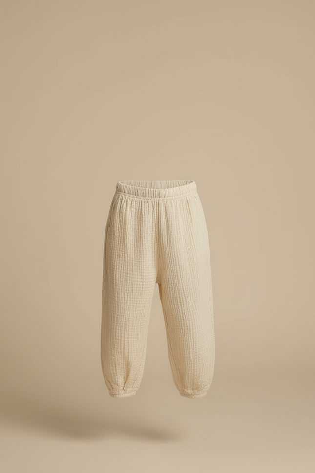 Pantalon Beige Gaze Coton Ample Décontracté Enfant - vue 3