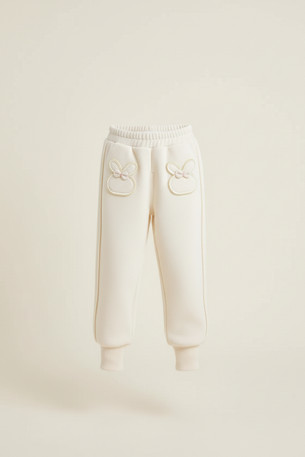 Pantalon Beige Molletonné Lapin Brodé Enfant Hiver - vue 3