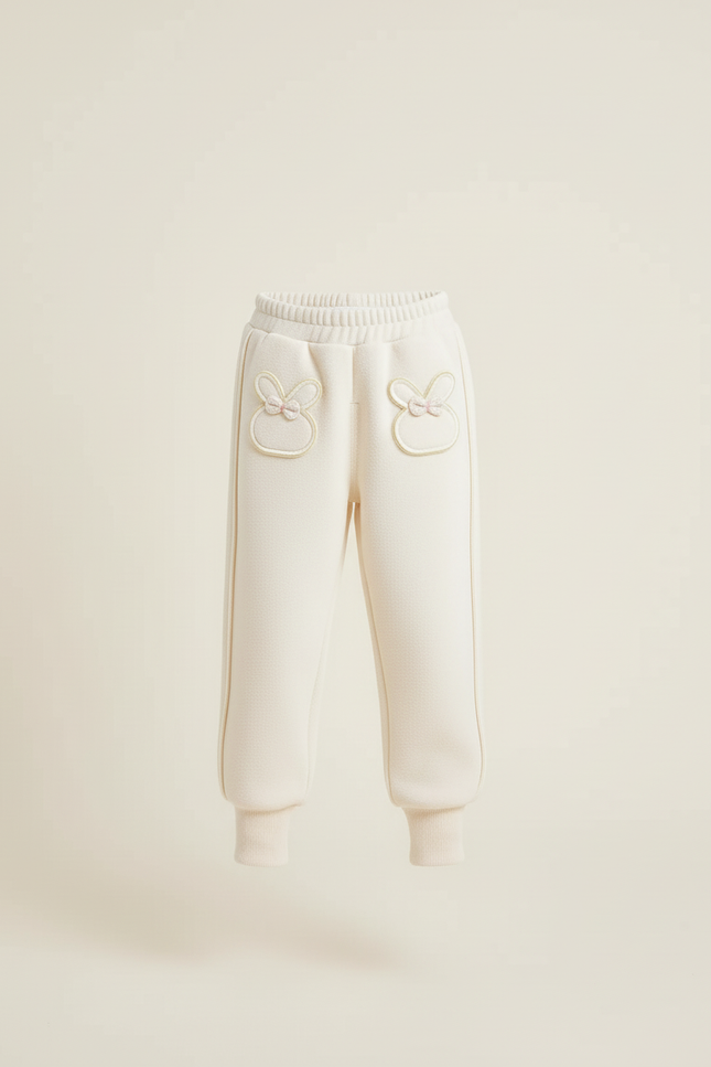 Pantalon Beige Molletonné Lapin Brodé Enfant Hiver - vue 3