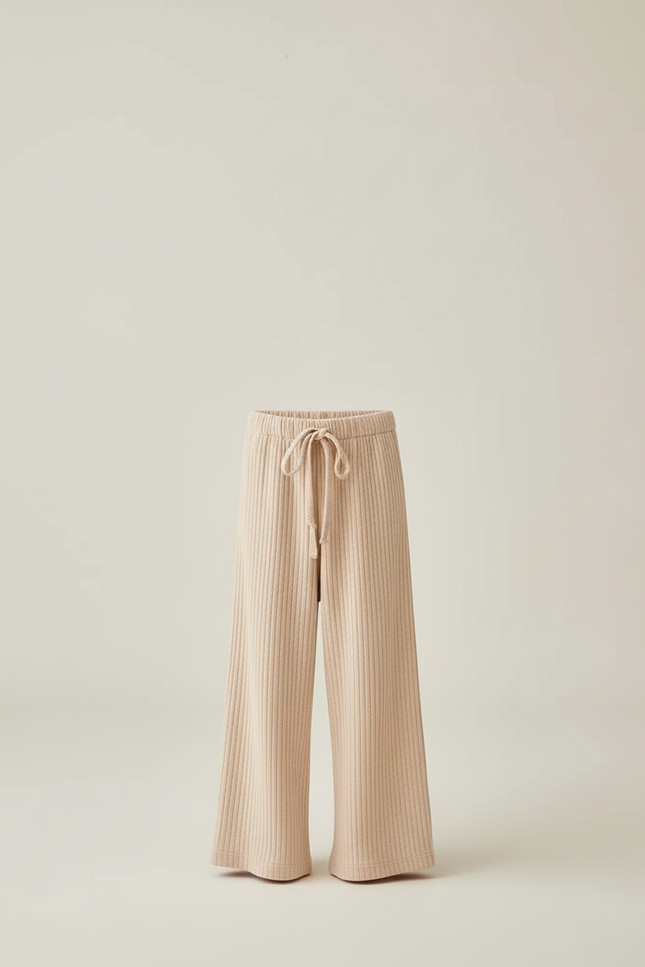 Pantalon Beige Côtelé Droit Ample Enfant Élastique - Maille - vue 3