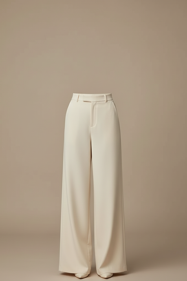 Pantalon Beige Taille Haute Ample Fluide Élégant - Polyester - vue 3