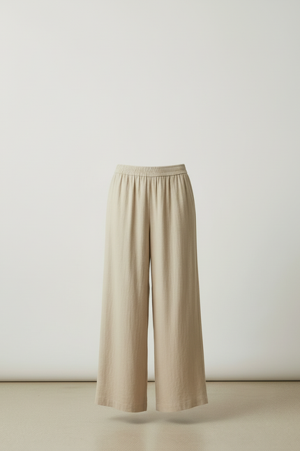 Pantalon Beige Ample Fluide Taille Haute Confortable - Lin - vue 3