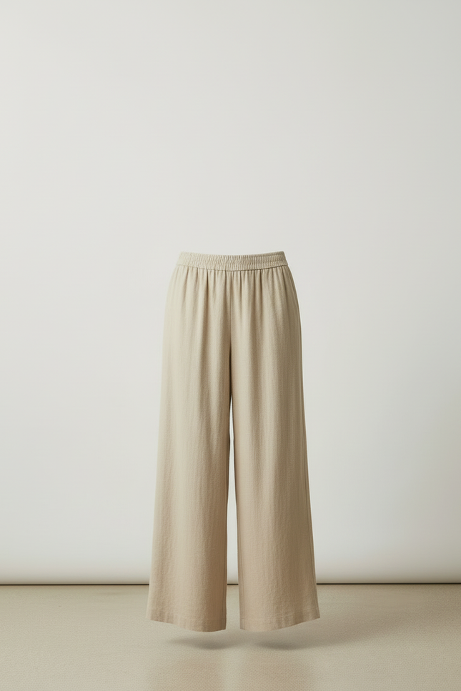 Pantalon Beige Ample Fluide Taille Haute Confortable - Lin - vue 3