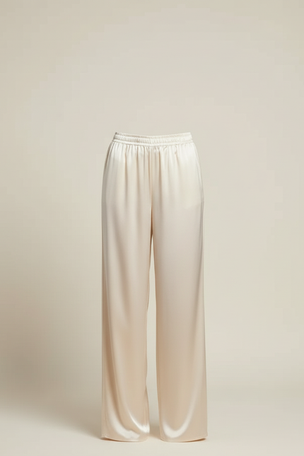 Pantalon Beige Satiné Fluide Élégant Femme - vue 3