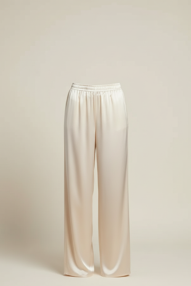 Pantalon Beige Satiné Fluide Élégant Femme - vue 3