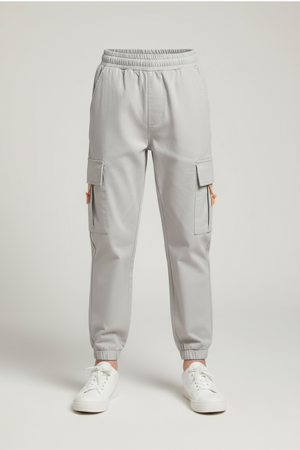 Pantalon Beige Cargo Enfant Coton Décontracté Multipoches - Gris - vue 3
