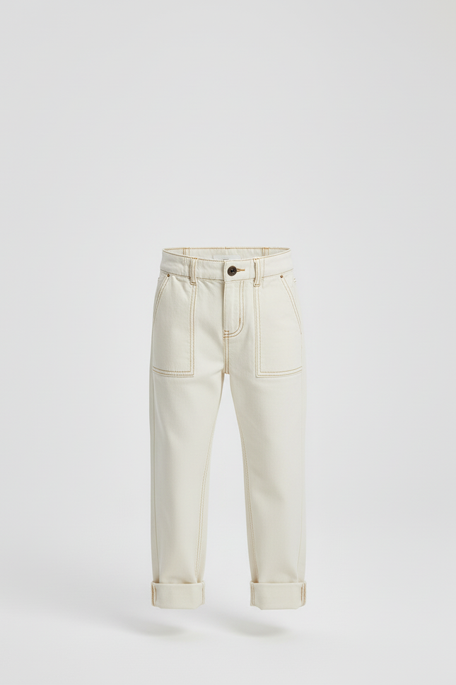 Pantalon Beige Enfant Ample Décontracté Coton - Toile - vue 3