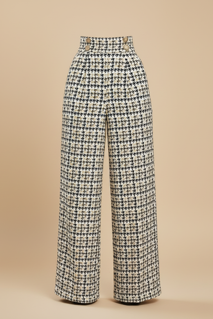 Pantalon Pied De Poule Beige - Tweed - vue 3