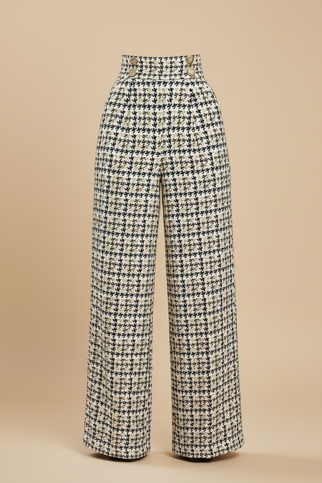 Pantalon Pied De Poule Beige - Tweed - vue 3