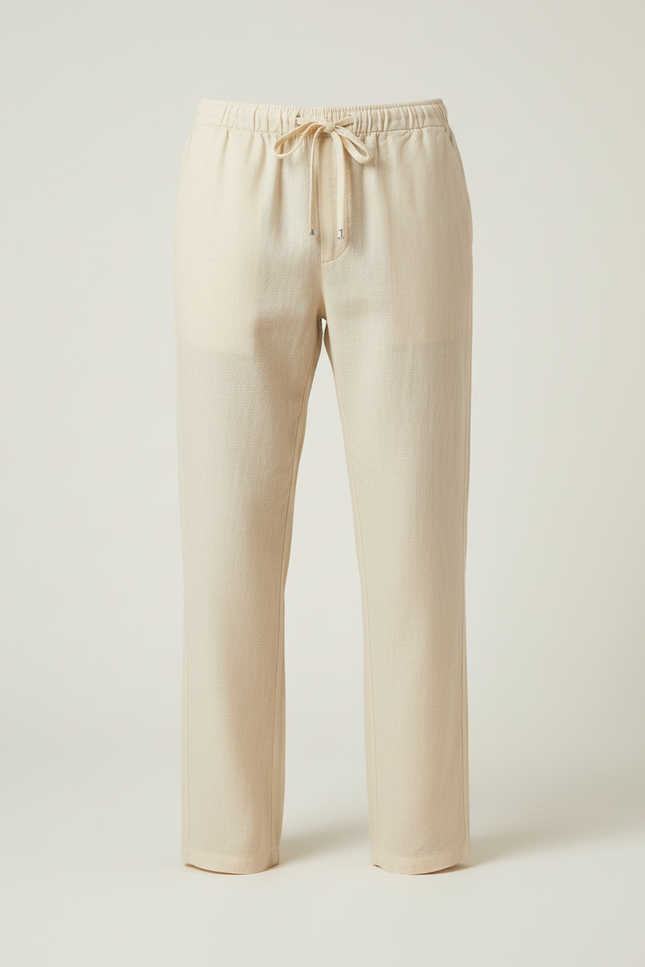 Pantalon Beige Lin Coton Ample Décontracté Homme - vue 3