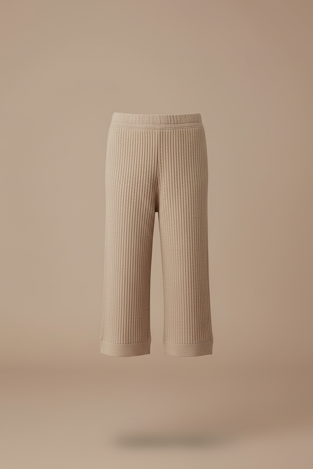 Pantalon Beige Côtelé Tricoté Enfant Confortable - Maille - vue 3