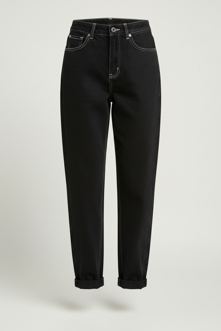 Pantalon Beige Noir Ample Taille Haute Femme - Jean - vue 3