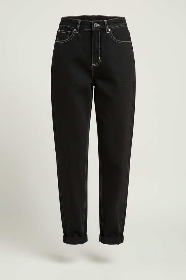 Pantalon Beige Noir Ample Taille Haute Femme - Jean - vue 3