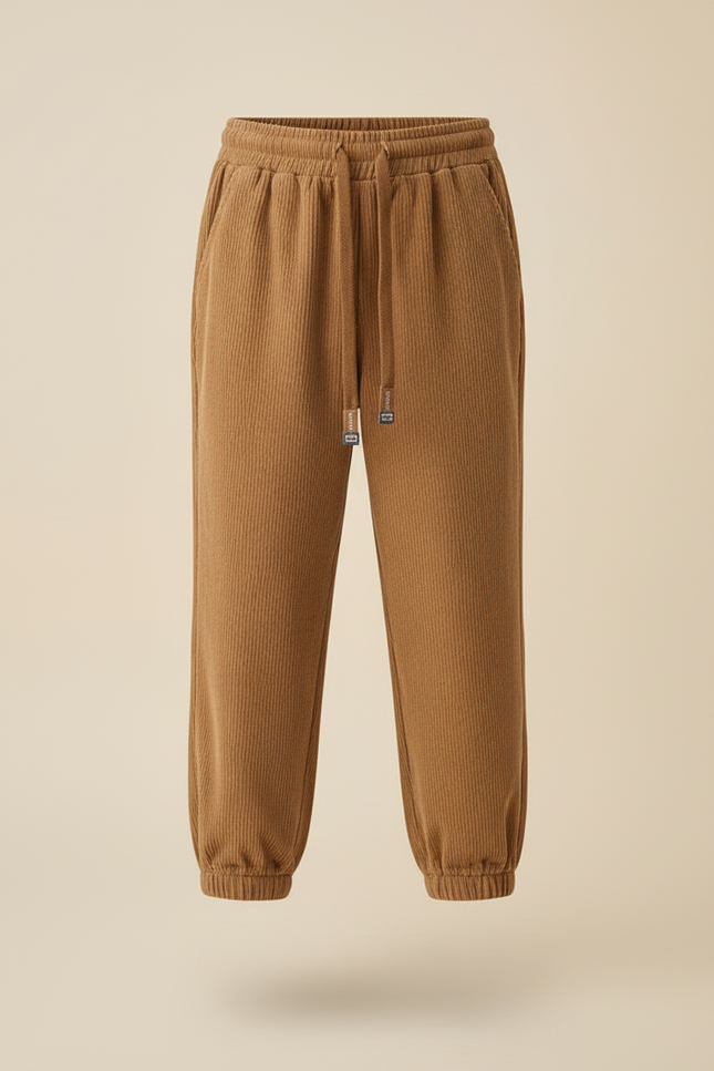 Pantalon Beige Côtelé Ample Sport Enfant - Camel Cordé - vue 3