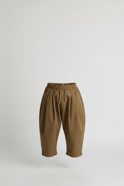 Pantalon Beige Ample Décontracté Enfant Coton Plissé - Kaki - vue 3