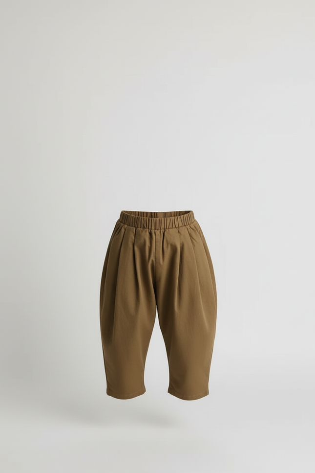 Pantalon Beige Ample Décontracté Enfant Coton Plissé - Kaki - vue 3