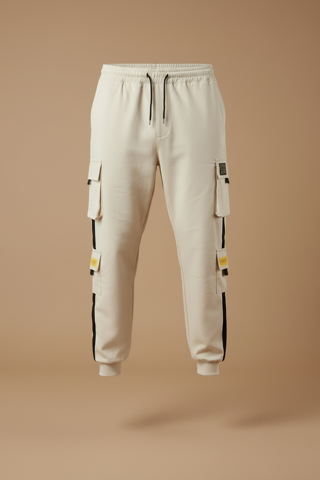 Pantalon Beige Cargo Ample Cordon Streetwear Homme - Gabardine - vue 3